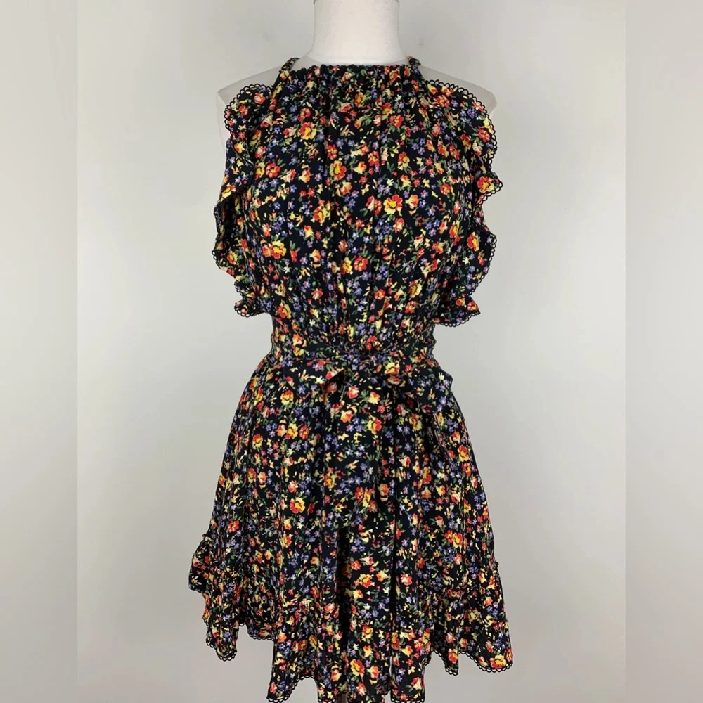 Sézane Nasta Floral Jardin Mini Ruffle Keyhole Halter Dress - Picture 6 of 8